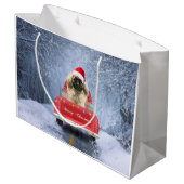 Grand Sac Cadeau Chien pekingese en neige assis sur un camion de No (Dos Angle)