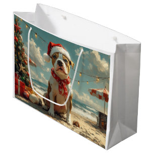 Grand Sac Cadeau Chien Pitbull Noël Vintage Plage