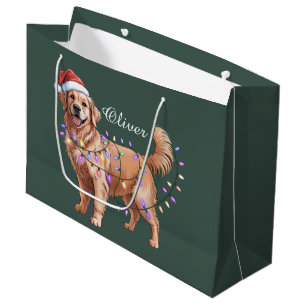 Grand Sac Cadeau Chien Retriever doré de Noël nom personnalisé