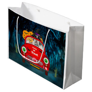 Grand Sac Cadeau Chien Saint-Bernard Conduisant une Voiture Hallowe
