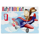 Grand Sac Cadeau Chien volant avion Boy Anniversaire (Devant)