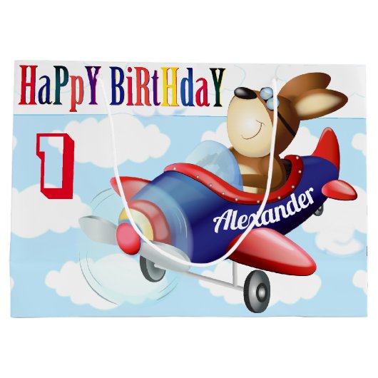 Grand Sac Cadeau Chien volant avion Boy Anniversaire (Dos)