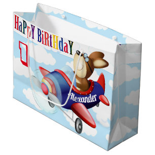 Grand Sac Cadeau Chien volant avion Boy Anniversaire