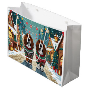 Grand Sac Cadeau Chiens Basset Hound Noël Neige Fêtes