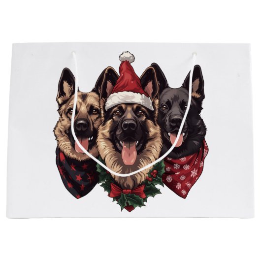 Grand Sac Cadeau Chiens bergers allemands de Noël (Devant)