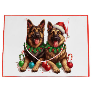 Grand Sac Cadeau Chiens bergers allemands de Noël