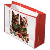 Grand Sac Cadeau Chiens bergers allemands de Noël (Devant Angle)