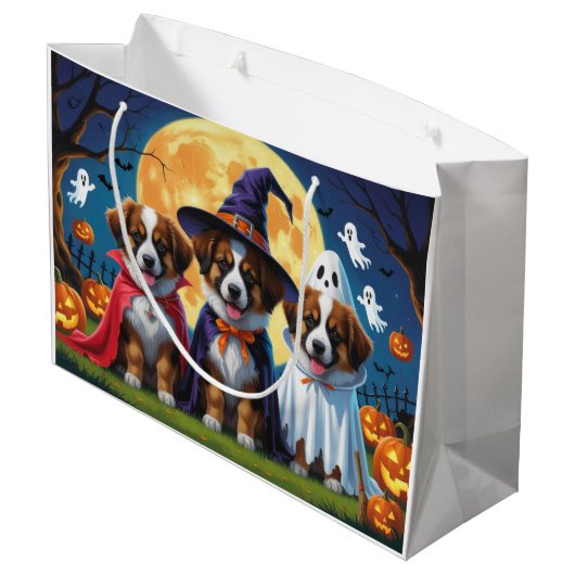 Grand Sac Cadeau Chiens bergers belges Citrouille Halloween Funny (Dos Angle)