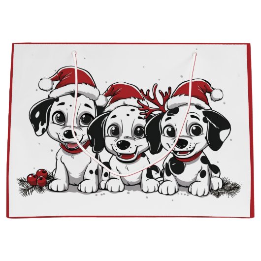 Grand Sac Cadeau Chiens dalmates de Noël (Devant)