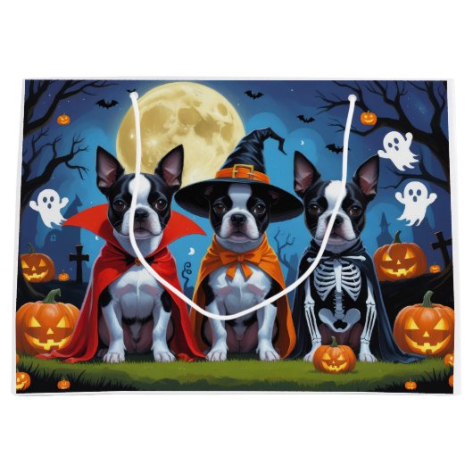 Grand Sac Cadeau Chiens de Boston Terrier Citrouille Halloween Funn (Devant)