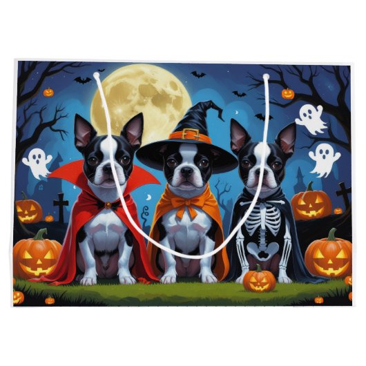 Grand Sac Cadeau Chiens de Boston Terrier Citrouille Halloween Funn (Dos)