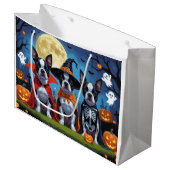 Grand Sac Cadeau Chiens de Boston Terrier Citrouille Halloween Funn (Devant Angle)
