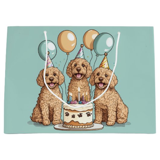 Grand Sac Cadeau Chiens de Goldendoodle d'anniversaire (Devant)