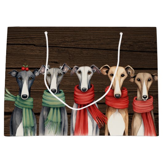 Grand Sac Cadeau Chiens de Greyhound mignons en Écharpes (Devant)