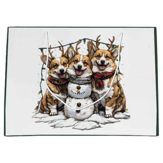 Grand Sac Cadeau Chiens de Noël Chiens de neige (Devant)