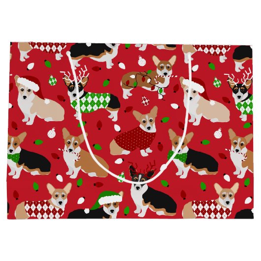 Grand Sac Cadeau Chiens de Noël Corgi (Dos)