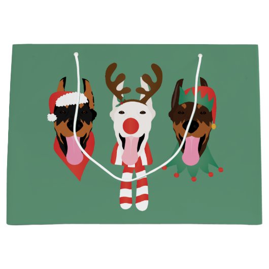 Grand Sac Cadeau Chiens de Noël Dobermann (Devant)