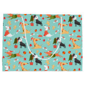 Grand Sac Cadeau Chiens de Noël Fêtards (Dos)