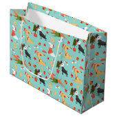 Grand Sac Cadeau Chiens de Noël Fêtards (Devant Angle)