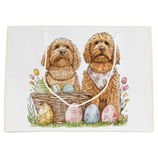 Grand Sac Cadeau Chiens de Pâques Goldendoodle (Devant)