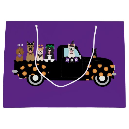 Grand Sac Cadeau Chiens D'Halloween Dans Un Camion De Ramassage (Devant)