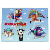 Grand Sac Cadeau Chiens En Aviation Personnalisez (Devant)