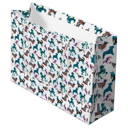 Grand Sac Cadeau Chiens floraux (Devant Angle)
