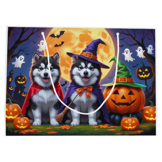 Grand Sac Cadeau Chiens malamuts de l'Alaska Citrouille Halloween d (Dos)