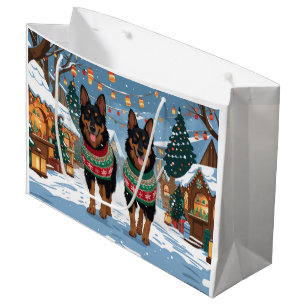 Grand Sac Cadeau Chiens Malinois Belges Noël Neige Vacances
