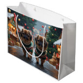Grand Sac Cadeau Chiens Pékinois Noël Neige Vacances (Dos Angle)