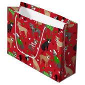 Grand Sac Cadeau Chiens Pitbull de Noël (Devant Angle)