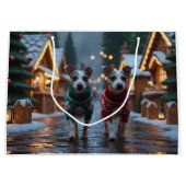 Grand Sac Cadeau Chiens Rat Terrier Noël Neige Fêtes (Devant)