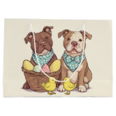 Grand Sac Cadeau Chiens taureaux de Pâques (Dos)