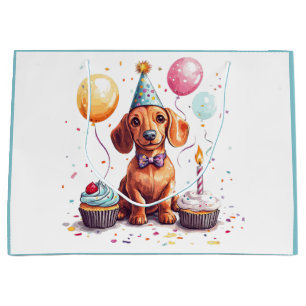 Grand Sac Cadeau Chiens teckel d'anniversaire