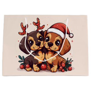Grand Sac Cadeau Chiens teckel de Noël