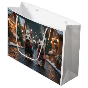 Grand Sac Cadeau Chiens Terrier Écossais Noël Neige Fêtes