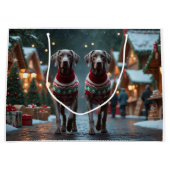 Grand Sac Cadeau Chiens Weimaraner Noël Neige Vacances (Devant)