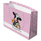 Grand Sac Cadeau Chiffres blancs roses de vache laitière (Dos Angle)