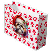 Grand Sac Cadeau Chih Tzu Chien à Santa Hat Noël (Devant Angle)