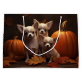 Grand Sac Cadeau Chihuahua Chiot Automne Citrouille de plaisir (Devant)