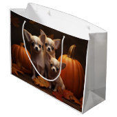 Grand Sac Cadeau Chihuahua Chiot Automne Citrouille de plaisir (Dos Angle)