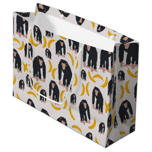 Grand Sac Cadeau Chimpanzé singe et Motif bananier