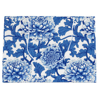 Grand Sac Cadeau Chinoiserie Florale Peony bleu et blanc