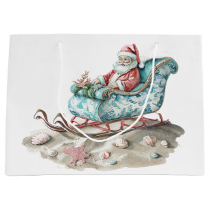 Grand Sac Cadeau Chinoiserie Père Noël Sleigh sur la plage