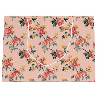 Grand Sac Cadeau Chinoiserie rose pâle Floral