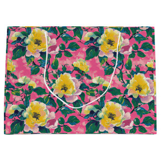 Grand Sac Cadeau Chinoiserie rose peint Floral