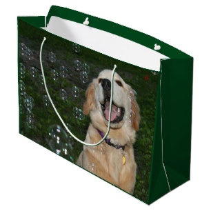 Grand Sac Cadeau Chiot de golden retriever dans les bulles