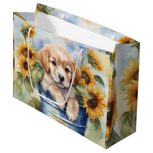 Grand Sac Cadeau Chiot de tournesol (Devant Angle)