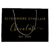 Grand Sac Cadeau Chocolat de script doré noir élégant (Dos)