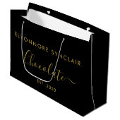 Grand Sac Cadeau Chocolat de script doré noir élégant (Devant Angle)